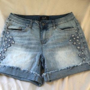 Dress code appropriate embroidered jean shorts